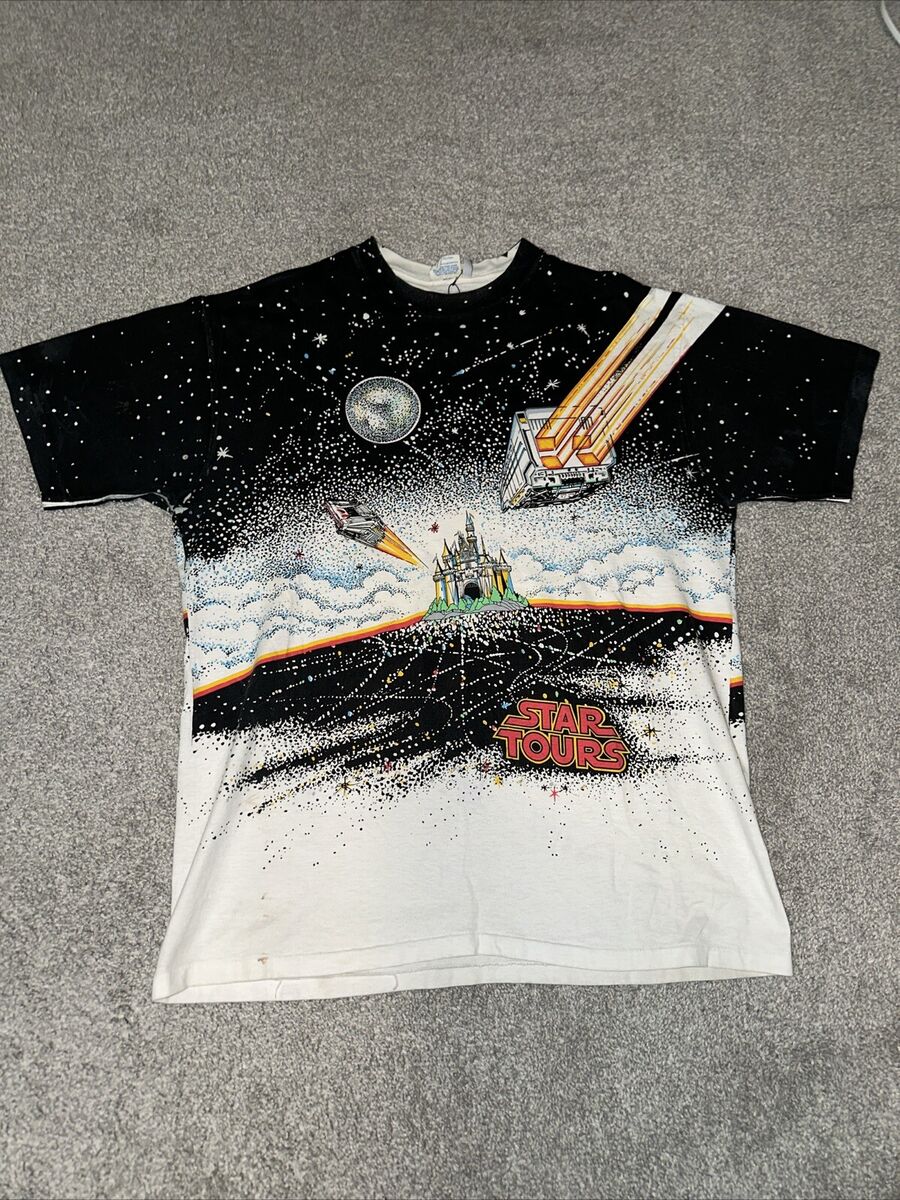 Vintage 80s Disney Star Tours All Over Print Castle TShirt Vintage 80s Disney Star Tours All Over Print Castle TShirt