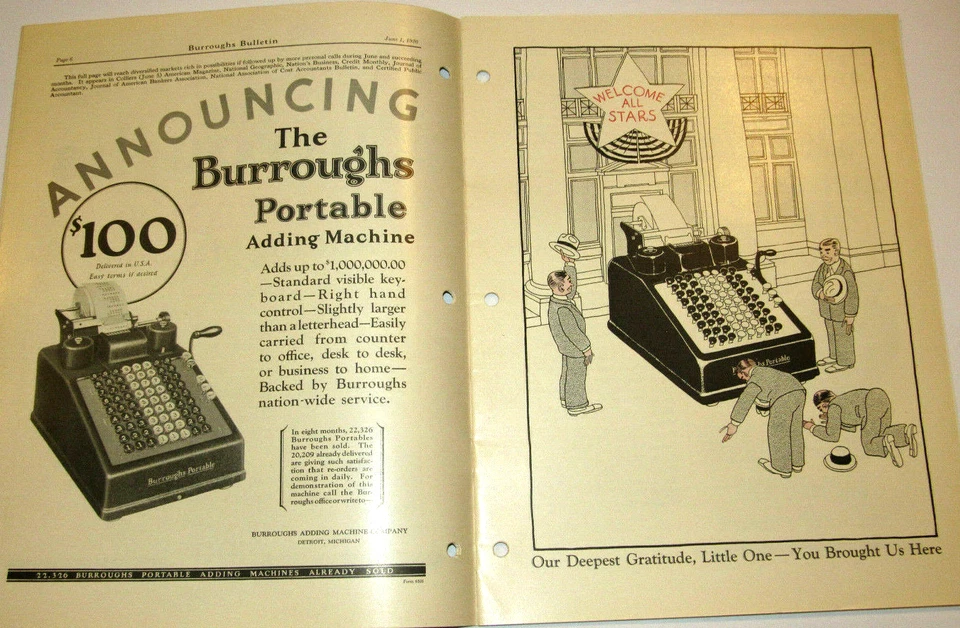 VINTAGE 1926 BURROUGHS ADDING MACHINE CO ADVERTISING MAGAZINE! NEW PORTABLE $100 - Image 3 of 4