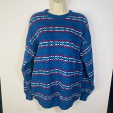 VTG 90s Liz Wear Sweater Women Red White Blue Patterned Pullover Oversized MED