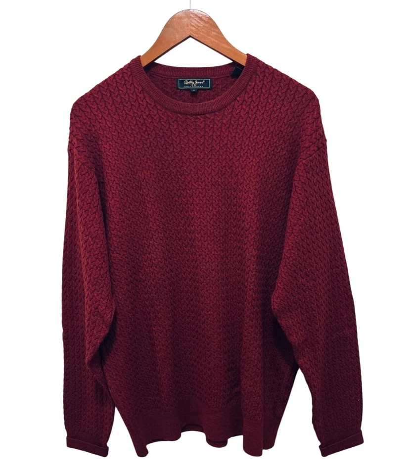 Bobby Jones Crewneck Cable Knit Merino Wool Pullover in Burgundy Size Med - Imagem 2 de 4