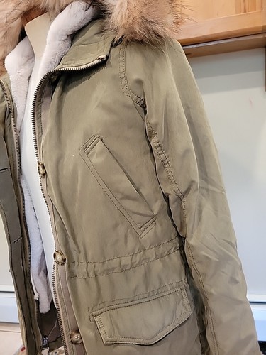 Abercrombie Fitch Olive Faux Fur Sherpa Lined Hooded Parka Military Jacket SMALL - Picture 5 of 11
