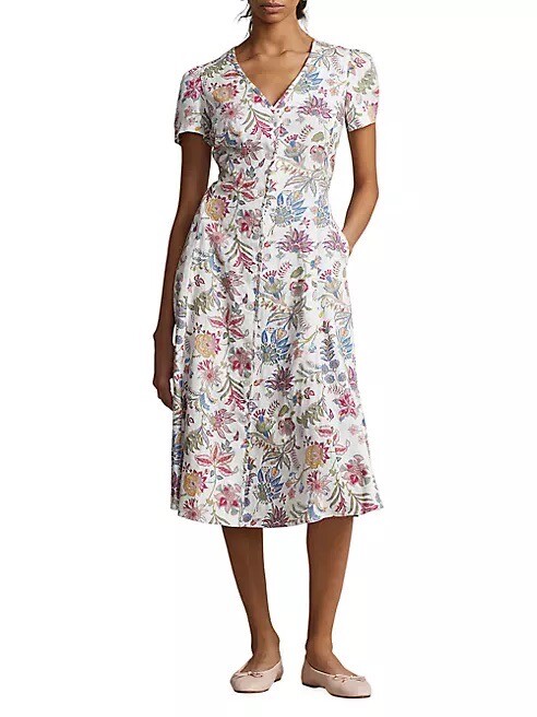 【送料 関税込】POLO RALPH LAUREN Floral linen midi dress Polo Ralph Lauren Nea Paneled Floral Linen Midi Dress Size 0