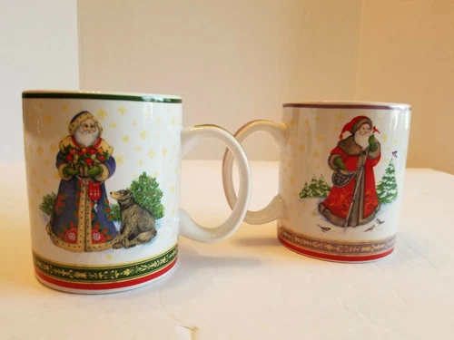 Set Of 2 Vintage Pamela Gladding Certified International Santa Coffee Mugs