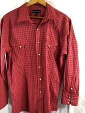 Panhandle Slim Mens 17/36 Long Sleeve Button Front Shirt Red Snap Buttons Checks