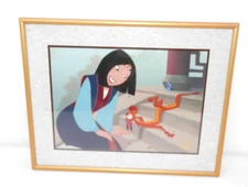 1999 Disney Store Lithograph MULAN w/ MUSHU & CRI-KEE Gold Framed Matted 11x14