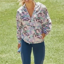 Fabletics Sweatshirt Hallie Cinchable Half Zip Hoodie Pink Green Camo Womens XXL