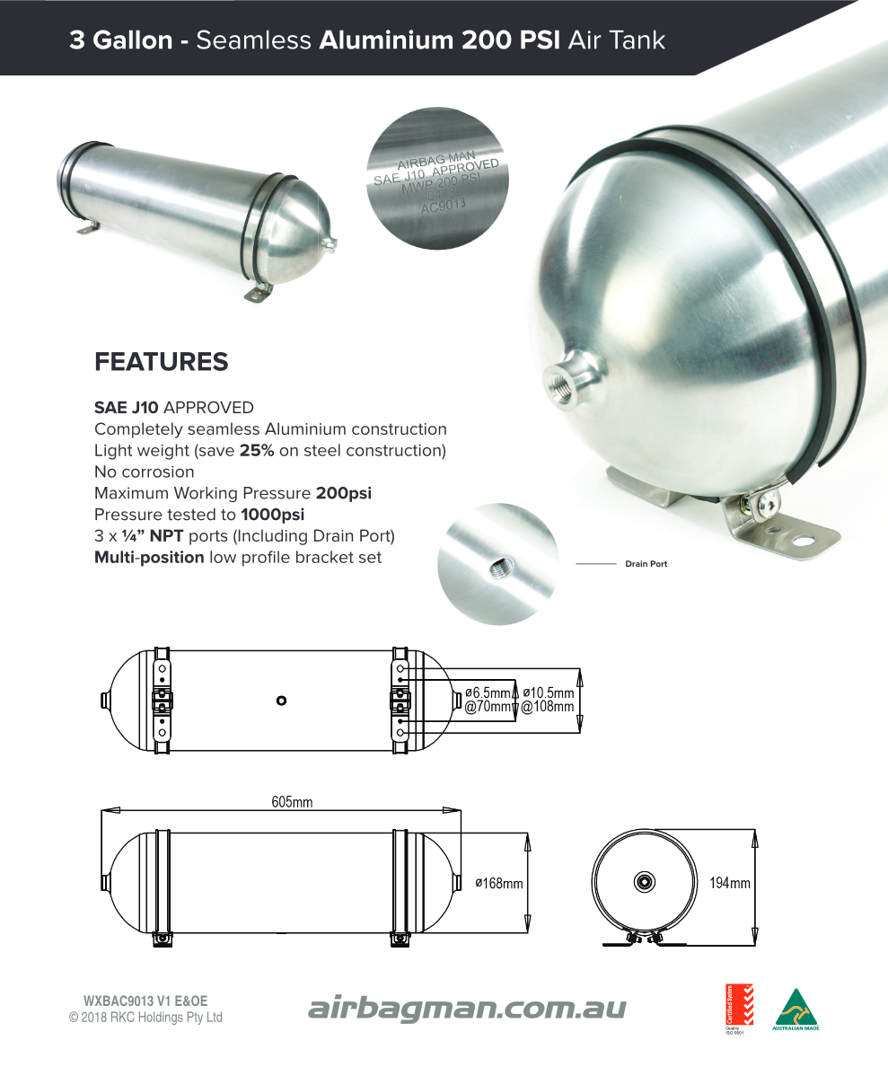 ALUMINIUM 3 GALLON AIR TANK AIRBAG MAN AIR RIDE AIR BAG SUSPENSION AIR ASSIST eBay