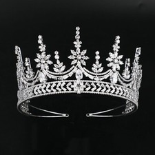 Luxury All CZ Cubic Zirconia Classical Queen Princess Tiara Crown For Women