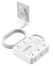 Power Strip Surge Protector 10ft Extension CordFlat Plug with 12 Outlets 6 US...