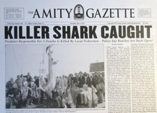 1975 Jaws Amity Island Gazette Killer Shark Caught Print Great White Shark🦈