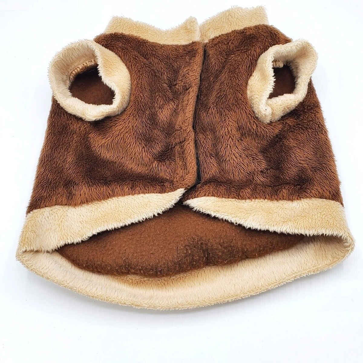 Doggie Coat Jacket Small Brown Tan Trim Pet Warm Soft Fuzzy