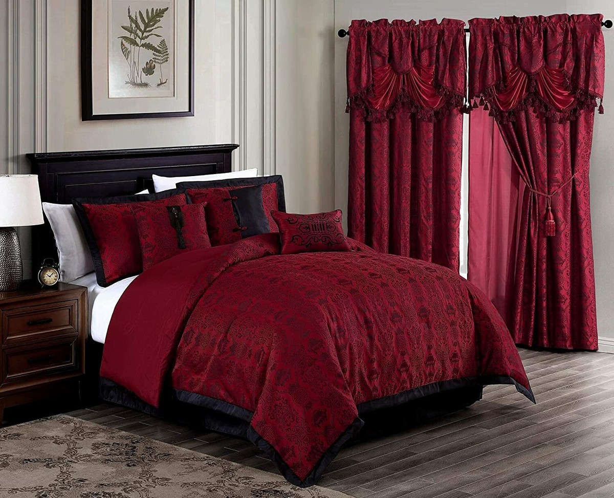 Red King Size Comforter Sets Estefani Orange Orange,Red 8 Pc King