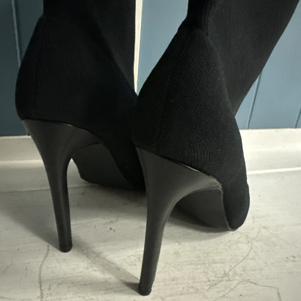 Botas STEVE MADDEN NEGRAS Tacón Punta Abierta TALLA 8 Elásticas Botines Tacones Foto 4 de 4