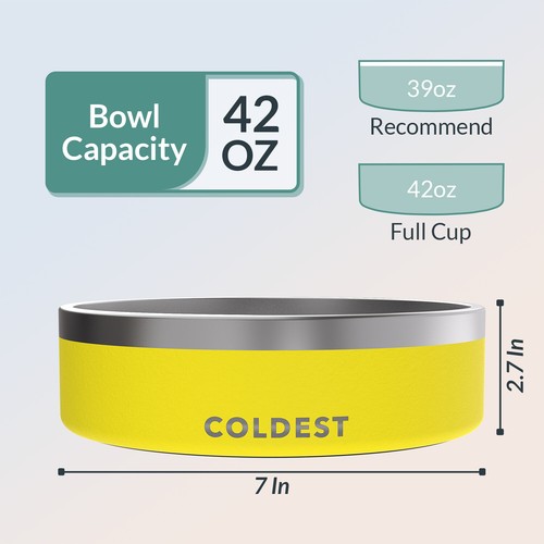 Coldest 42oz Dog Bowl - Stainless Steel Non Slip Dog Bowls, Cats, Pet Feeding - Picture 121 of 153