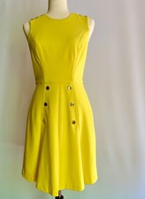 Tahari ASL Women's Pleated Stretch Crepe Sleeveless Button A-Line Dress