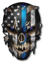 USA THIN BLUE LINE SKULL AMERICAN FLAG DECAL 3M STICKER CAR TRUCK WINDOW BUMPER