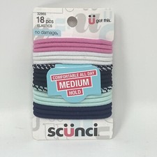Scunci No Damage Hair All Day Elastic Ties 18 Count Medium Hold Ponytails NWT