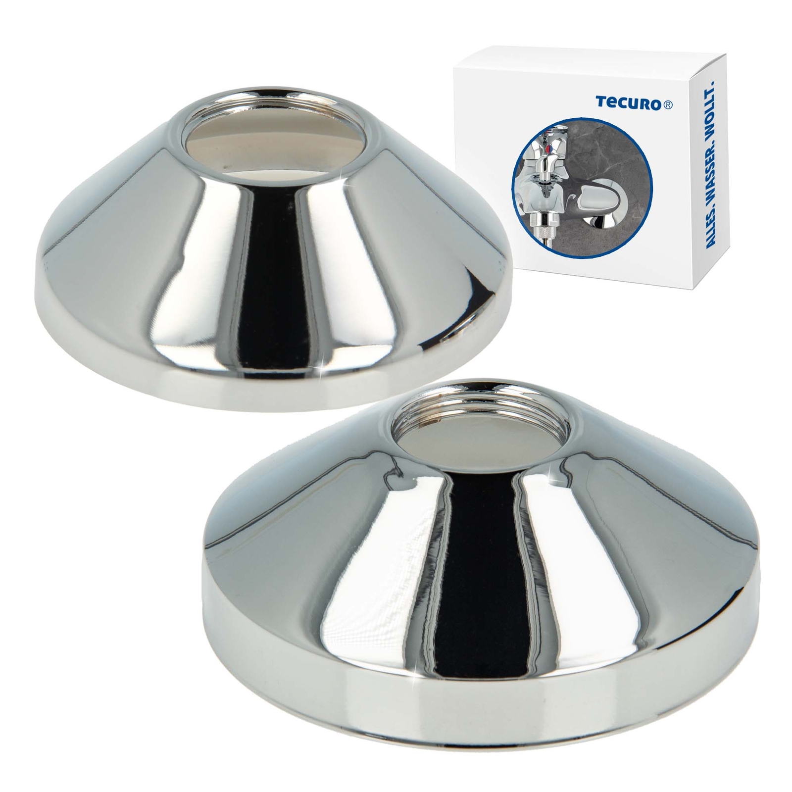 tecuro Gewinderosette, konische Bauform 3/4 Zoll Innengewinde, Messing verchromt