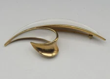 CROWN TRIFARI MARKED ENAMEL MODERN ABSTRACT SPLIT LEAF BROOCH 3" 1960's
