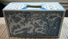 Vintage Blue  White Flower Frog Made in Japan Flowers/Birds