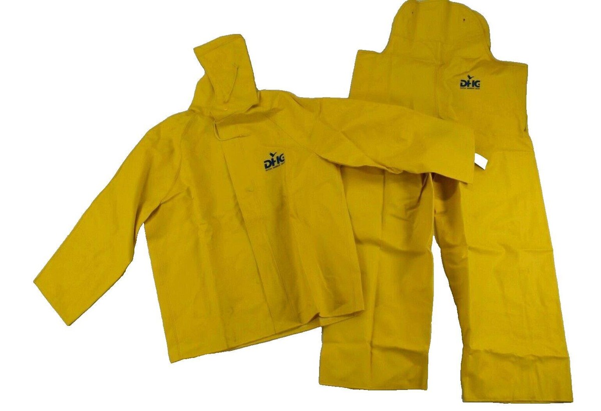 Dutch Harbor Gear Key DHG Yellow Polyvinyl Hooded Rain Gear Outfit