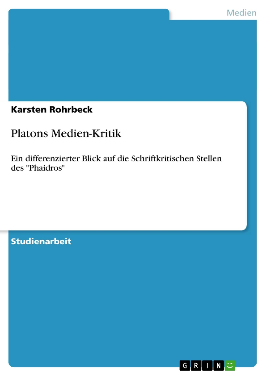 Thumbnail - Platons Medien-kritik Karsten Rohrbeck Taschenbuch Booklet 16 S.