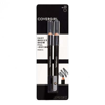 CoverGirl Easy Breezy Brow Fill + Define Pencils with Sharpener 500 Black Noir