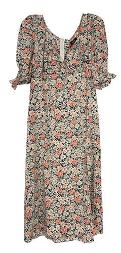 Boohoo Dress 14 Pink Floral CottageCore Prairie Style Peasant Vintage Look NWOT