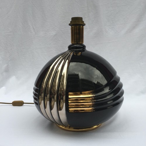 Black & Gold Bulbous Italian Ceramic Lamp Vintage 1980s Modernist Space Age - Picture 2 of 8