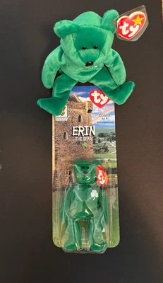 Ty Beanie Baby ERIN Green Bear Set MINT 1997 PE Pellets Tag Space Sealed Box - Image 1 of 4