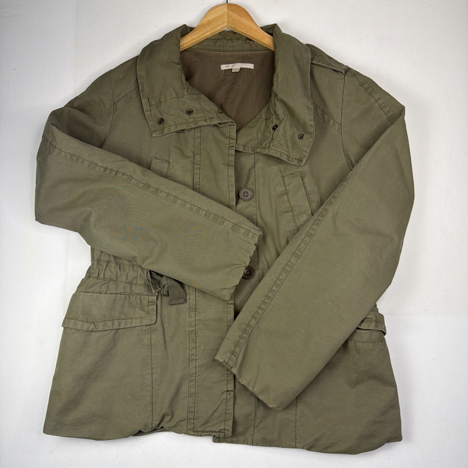 GAP Utility Field Jacket Women Small Army Green Belted Multi Pockets Military