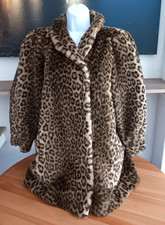 Vintage 1970s Leopard Print Faux Fur Imitation Jacket Coat Womens Small France