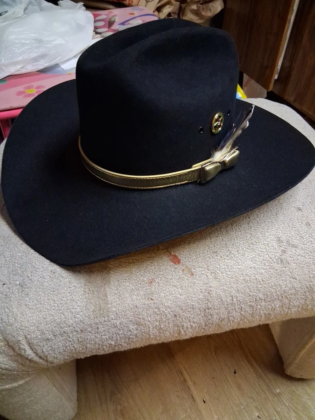 Wrangler 4x Beaver Cowboy Hat Sz 7 Sheepskin Sweat, Vented ,Black. Vintage