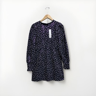 Nobody's Child Mini Dress Size UK 6 Black Purple Star Metallic Sparkly Party NWT