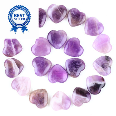 10 PCS Heart Amethyst Crystals Natural 0.8 inch/20 mm, 10 pcs