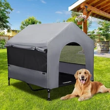 42" Large Dog House Outdoor Indoor with Breathable Mesh Windows-Elevated Dog ...