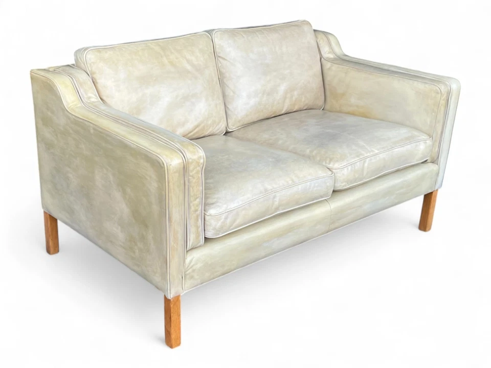 Sofá loveseat danés moderno vintage de cuero tostado estilo Børge Mogensen 2 asientos Foto 4 de 4