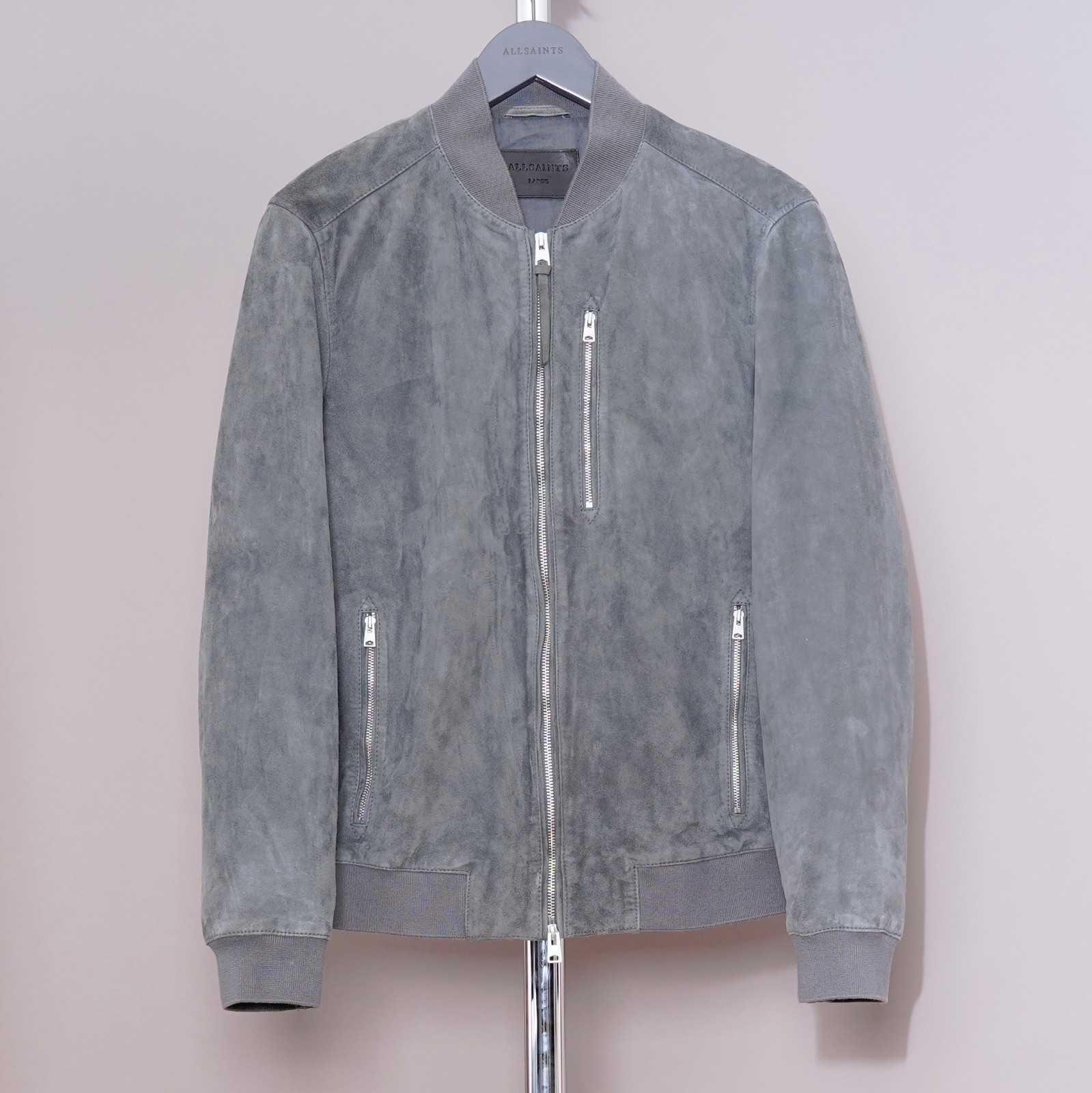 ALLSAINTS Suede Leather Jacket LARGE Mens Grey L Biker Bomber All saints KEMBLE