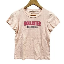 Hollister California Baby Tee Peach Y2K Logo T-Shirt Cotton Large