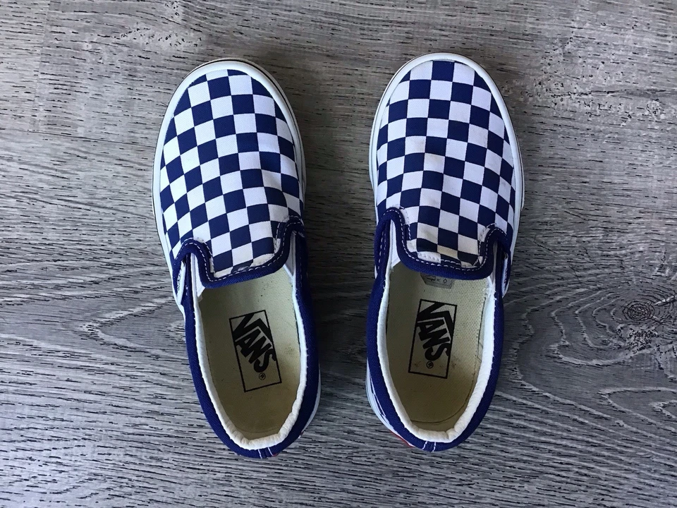 Zapatillas sin cordones Vans para niños talla 12 azules y blancas a cuadros OTW Asher Foto 4 de 4
