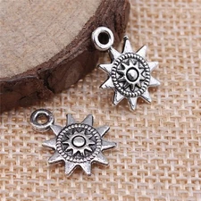 20 or 50PCS Antique Silver Tone Sun Charm Pendant, 2 Sided Charm XCS272