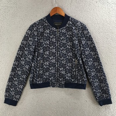M BCBGMAXAZRIA Jacket Womens M Cropped Floral Lace Bomber Zip