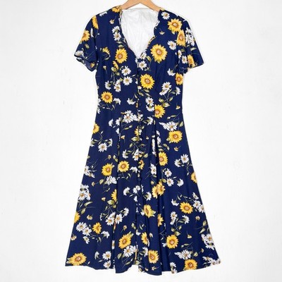 VTG 90s Basic Editions Sunflower Button Front Midi Dress Sz 7/8 Daisy  Floral | eBay