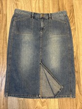 Vintage Unionbay  Womens Denim Skirt Blue Front Split Below Knee Size11 32X26