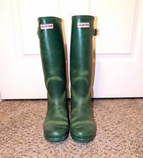 Hunter Waterproof Knee High Rubber Rain Boots Green Buckle Logo US 9 UK 7