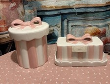 Tk Maxx Bow , Pink And White Lidded Storage Jar & Matching Butter Dish , Bows