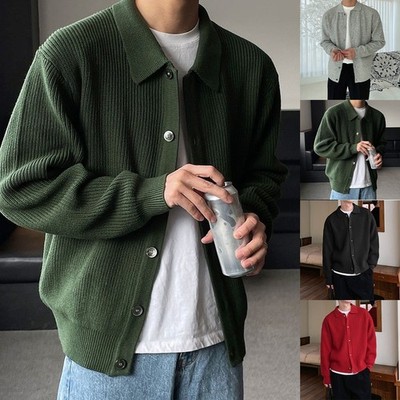 Mens Knitted Cardigan Autumn Winter Outerwear 95 Percent Polyester Blend