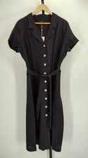 Quince 100% European Linen Button Front Dress Black Basic Sleeved L