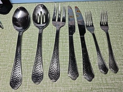 Cambridge CBS96 Stainless Flatware  Set Hammered 3 Serving  + 2 Fork + 2 knives 