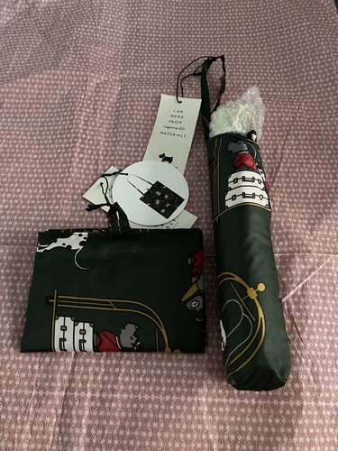 Radley Bell Boy Dalmatian Dark Green-Umbrella & Foldaway tote Bag-BNWT RRP £46  - Picture 3 of 3